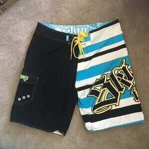 NEW Skin Board Shorts Blue, Black, Yellow Size 38